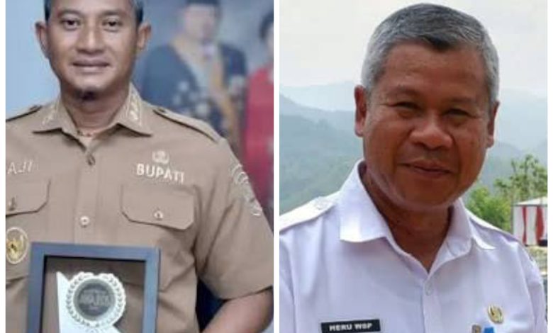 Dua pejabat terhebat di Pacitan. Dari kiri, Bupati KRT Indrata Nur Bayu Aji Reksonagoro, dan Sekda DR. Ir H. Maulana Heru Wiwoho Supadi Putro, Msi.