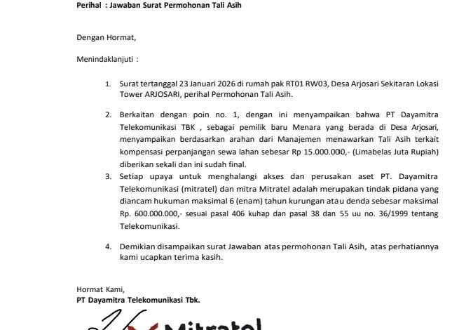Surat dari PT Mitratel.